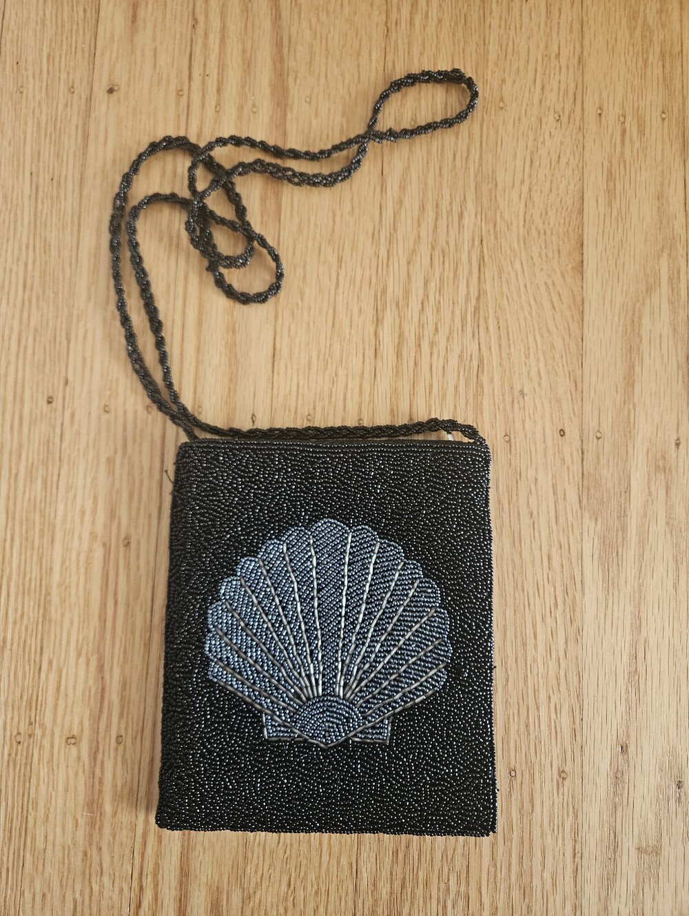 Black Beaded Shell Crossbody Bag